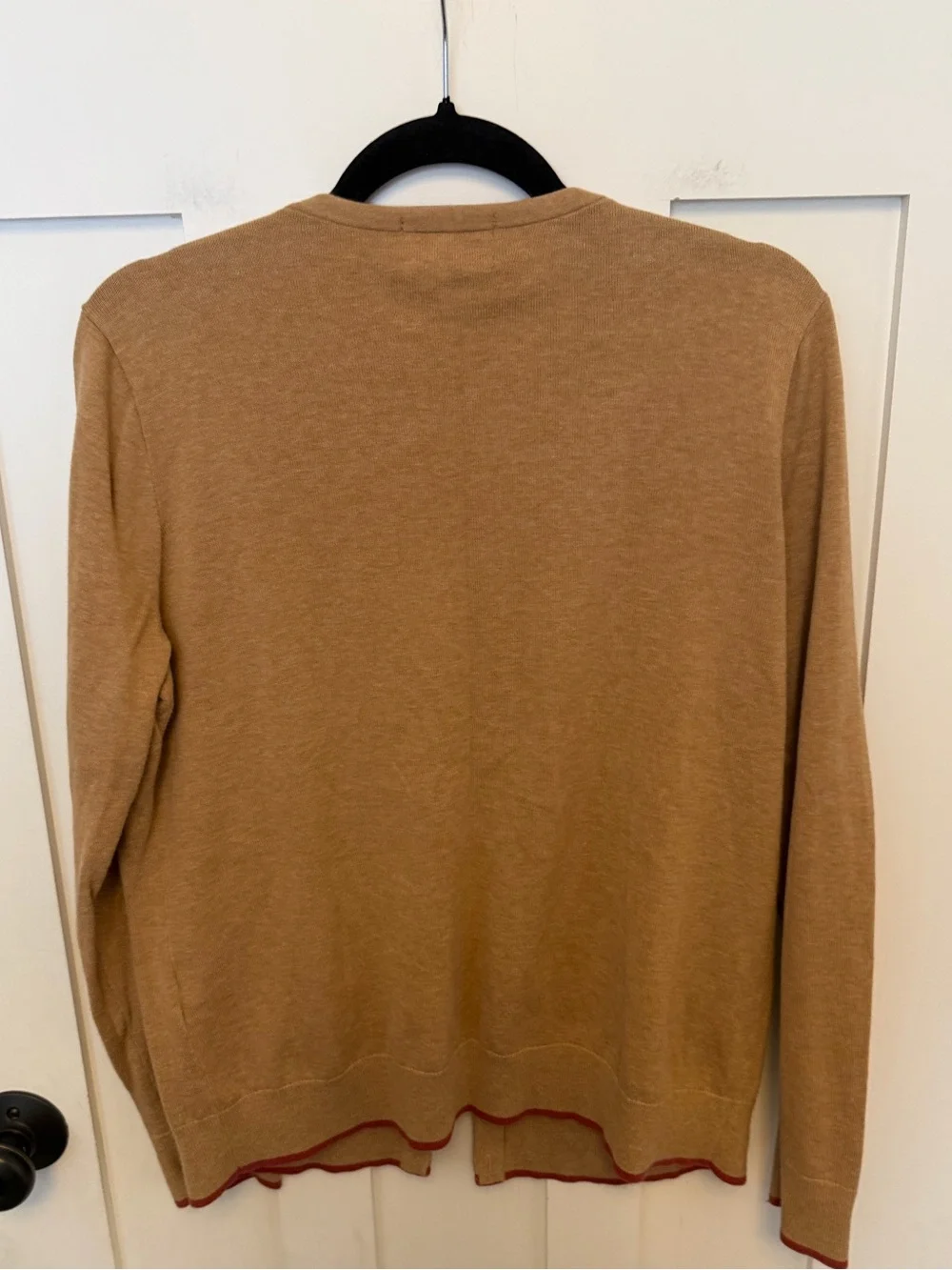 Lands End M Pima Cotton Tan Cardigan Button Down Sweater horse Equestrian - Picture 2 of 4